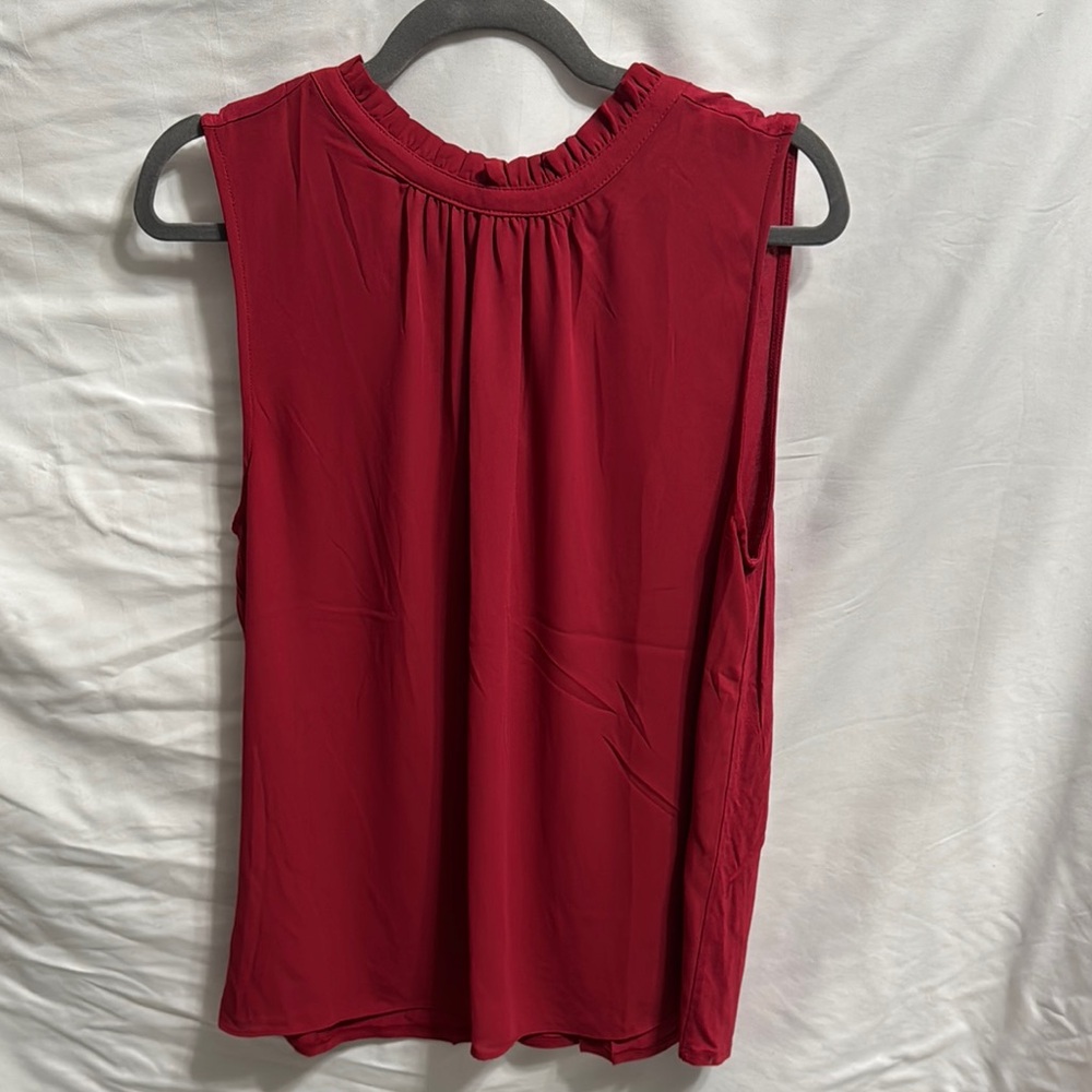 LOFT Gathered Neck Sleeveless Top in Deep Red